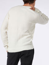 Man white stretch wool sweater with St. Barth embroidery