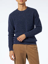 Maglione da uomo in lana stretch blu navy con ricamo St. Barth