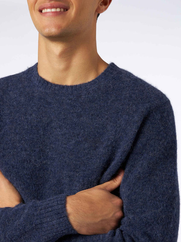 Man navy blue stretch wool sweater with St. Barth embroidery