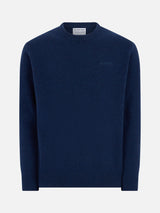 Man crewneck blue sweater with St. Barth embroidery