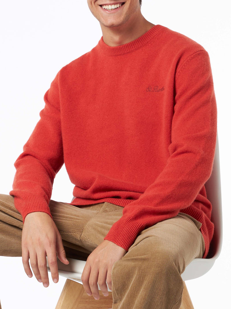 Man crewneck orange sweater with St. Barth embroidery