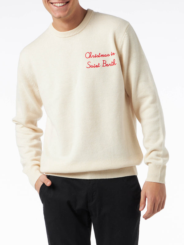 Man crewneck sweater with Christmas in Saint Barth embroidery