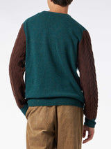 Man crewneck donegal sweater with polo jacquard