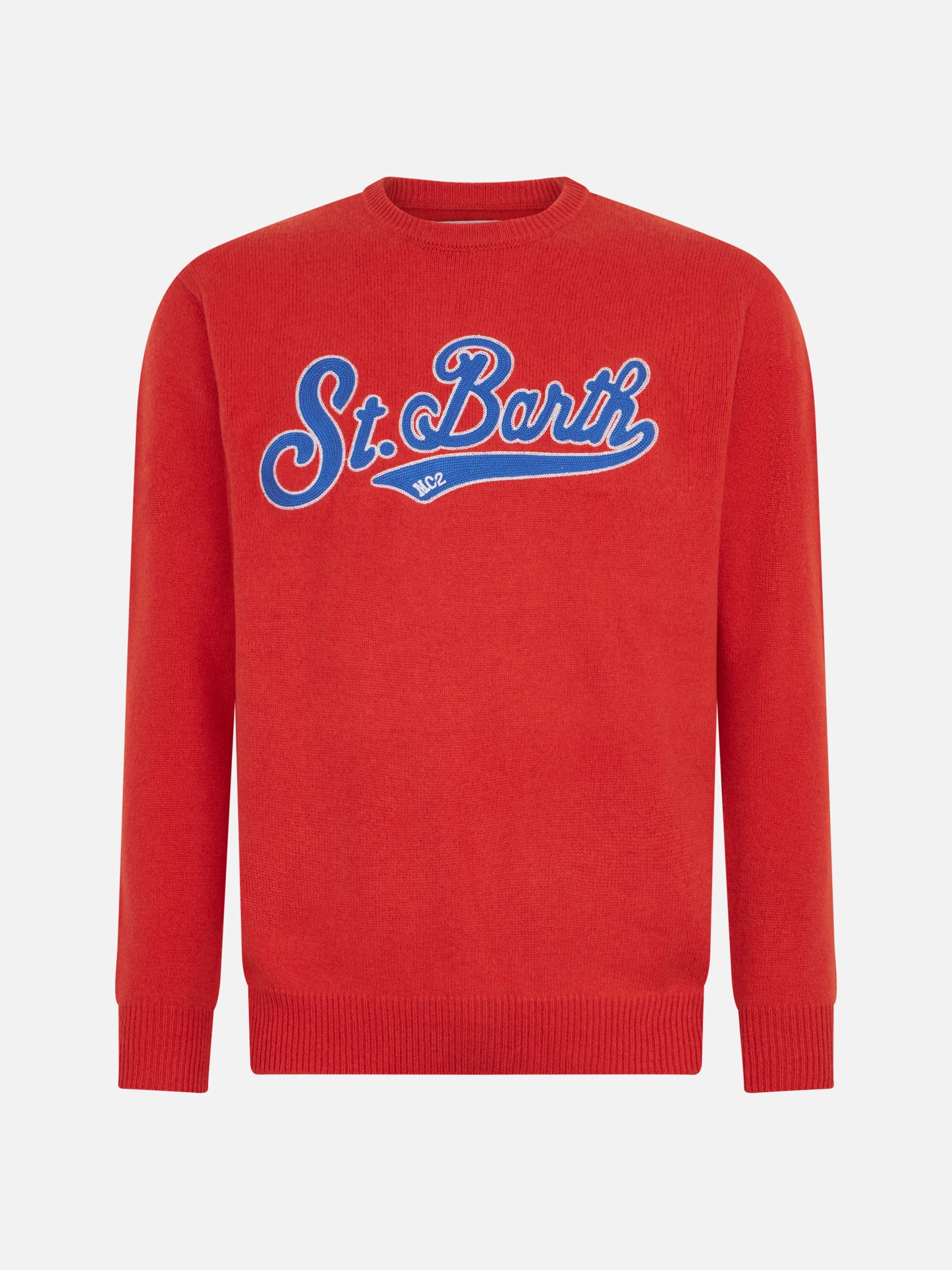 Man crewneck orange sweater with St. Barth embroidery