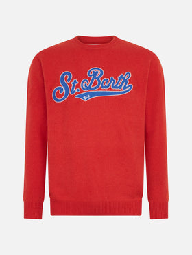 Man crewneck orange sweater with St. Barth embroidery