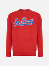 Man crewneck orange sweater with St. Barth embroidery