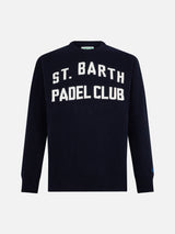 Man crewneck sweater with St. Barth Padel Club jacquard print