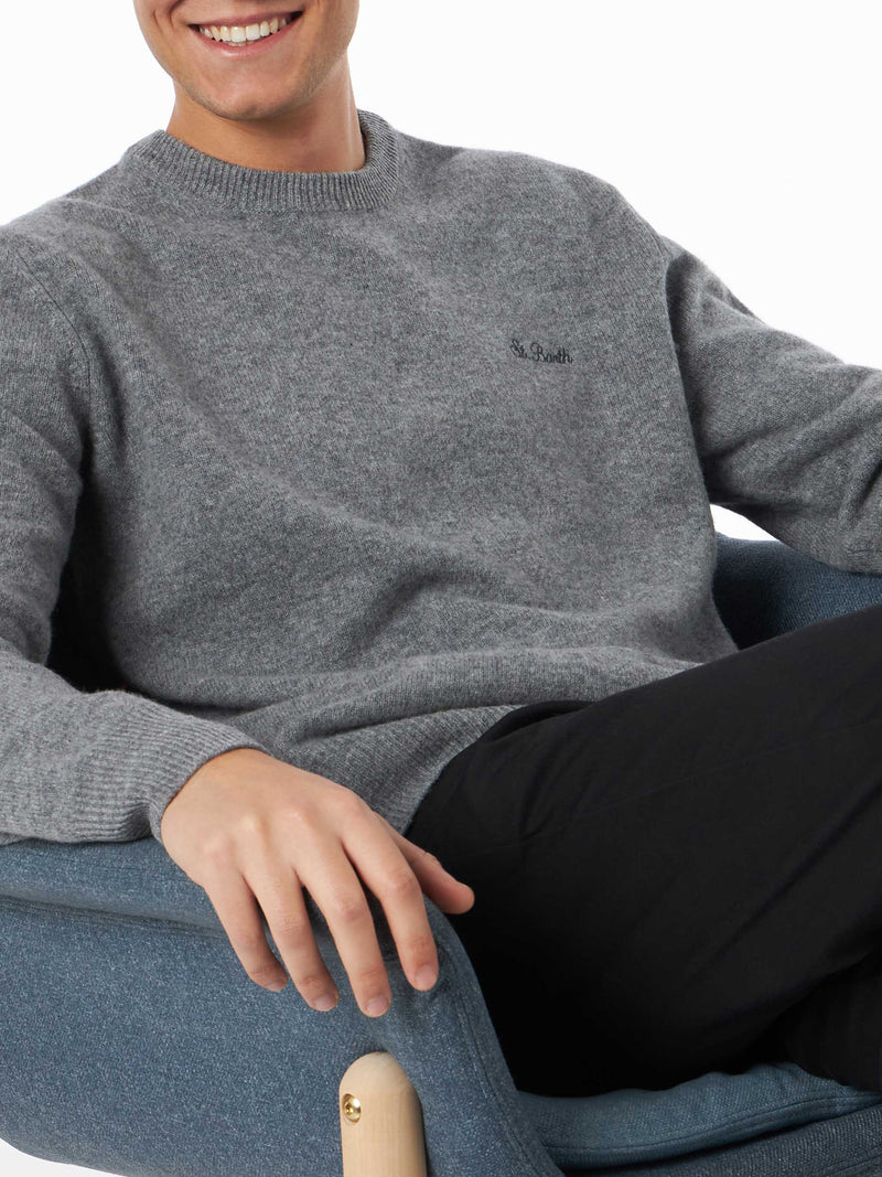 Man crewneck grey sweater with St. Barth embroidery