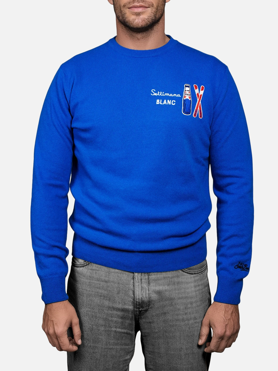 Maglione da uomo bluette Heron Light con ricamo Settimana Blanc | BLANC 1664 SPECIAL EDITION