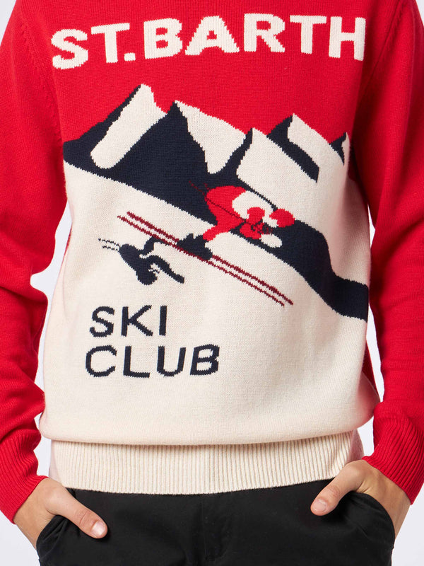 Man crewneck sweater with St. Barth Ski Club postacard jacquard