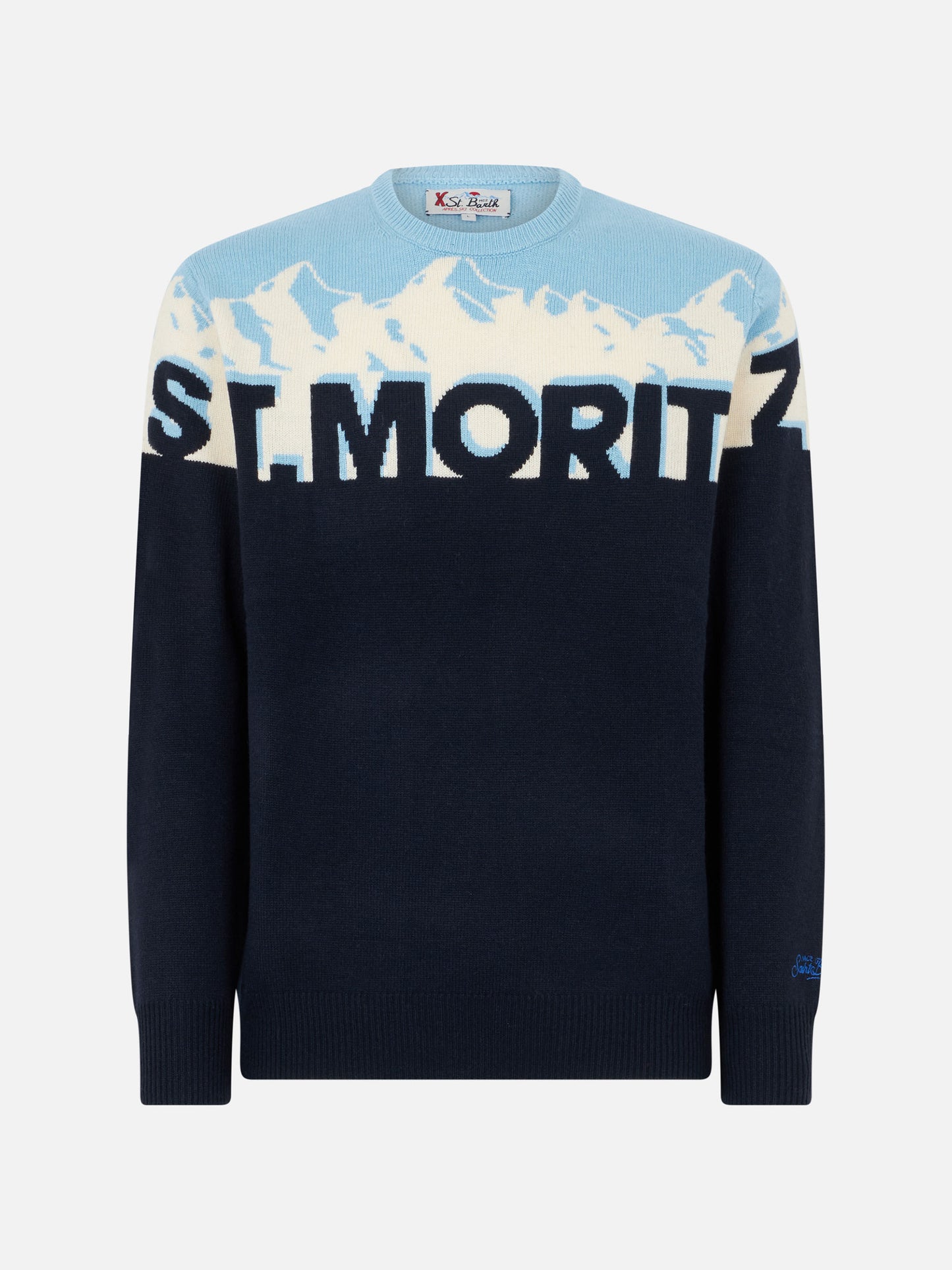 Man crewneck sweater with St. Moritz postcard jacquard