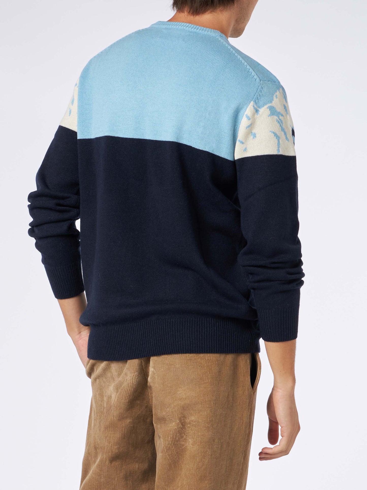 Man crewneck sweater with St. Moritz postcard jacquard