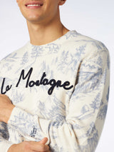 Man crewneck toile de jouy sweater with La Montagne embroidery