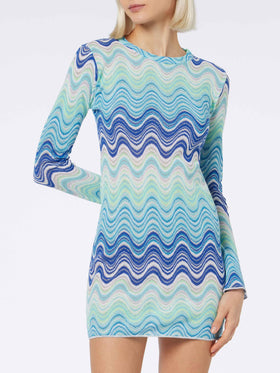 Woman raschel knit light blue short dress Imany - MC2 Saint Barth