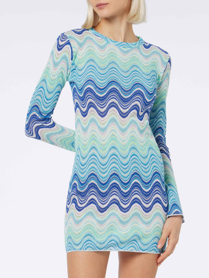 Woman raschel knit light blue short dress Imany - MC2 Saint Barth