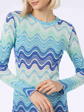 Woman raschel knit light blue short dress Imany - MC2 Saint Barth