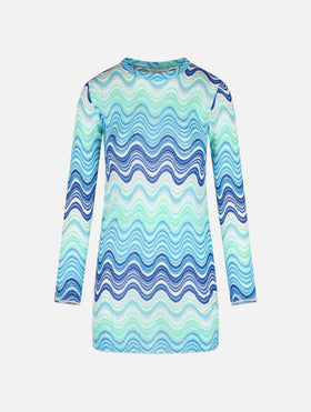 Woman raschel knit light blue short dress Imany - MC2 Saint Barth