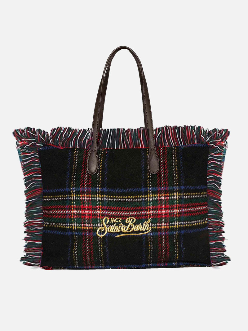 Borsa a spalla Vanity in tartan patchwork di lana