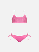 Bikini a bralette rosa da bambina Jaiden con strass