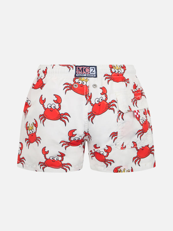 Boy mid-length Jean swim-shorts with king crab print