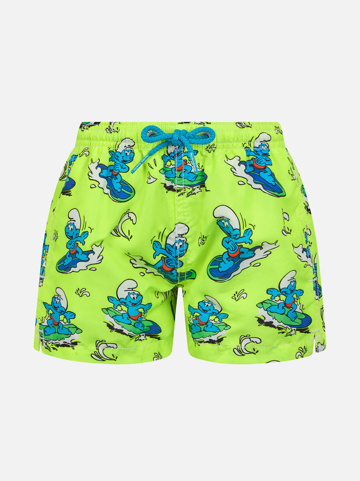 Boy mid-length Jean swim-shorts with Smurf print | THE SMURF SPECIAL EDITION - MC2 Saint Barth