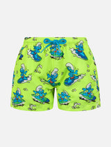 Boy mid-length Jean swim-shorts with Smurf print | THE SMURF SPECIAL EDITION