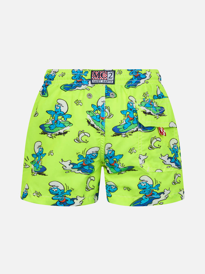 Boy mid-length Jean swim-shorts with Smurf print | THE SMURF SPECIAL EDITION - MC2 Saint Barth