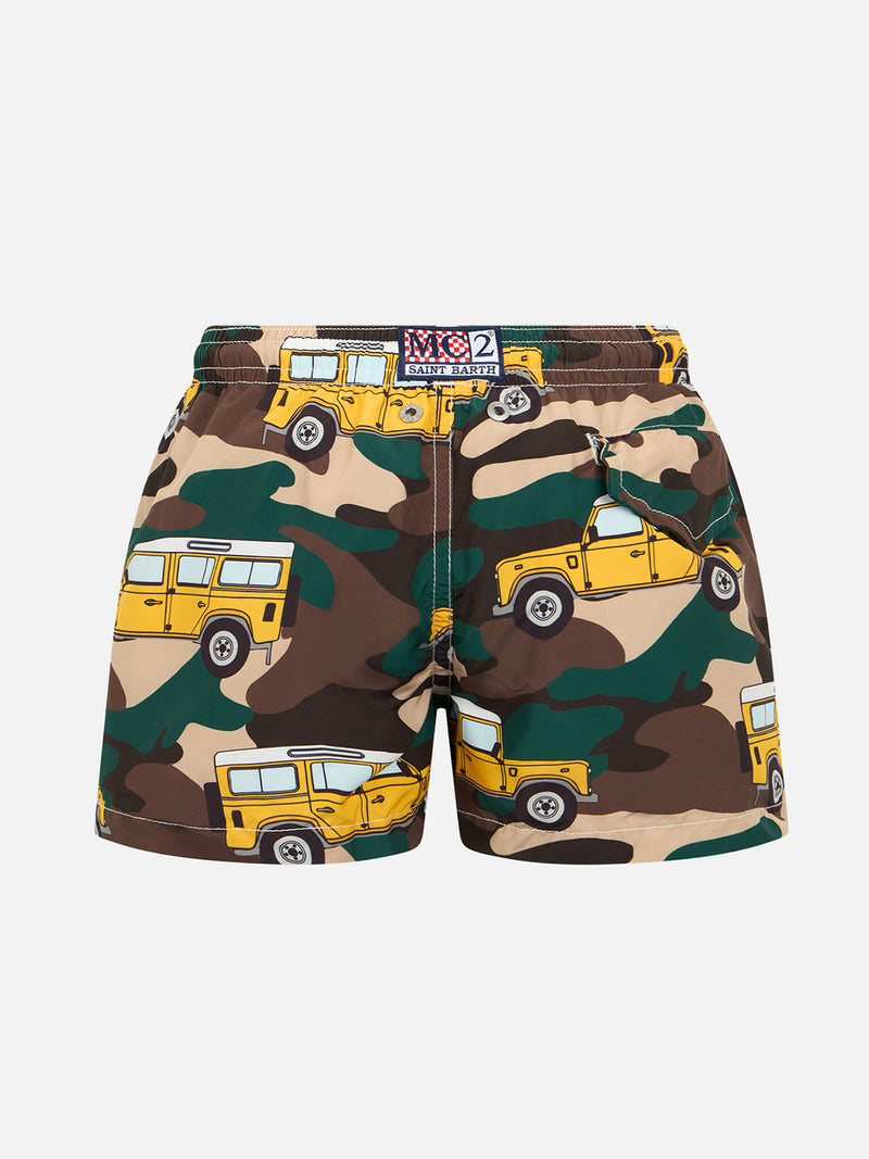 Badeshorts für Jungen aus leichtem Stoff von Jean Lighting mit Aufdruck „Offroad-Auto“.