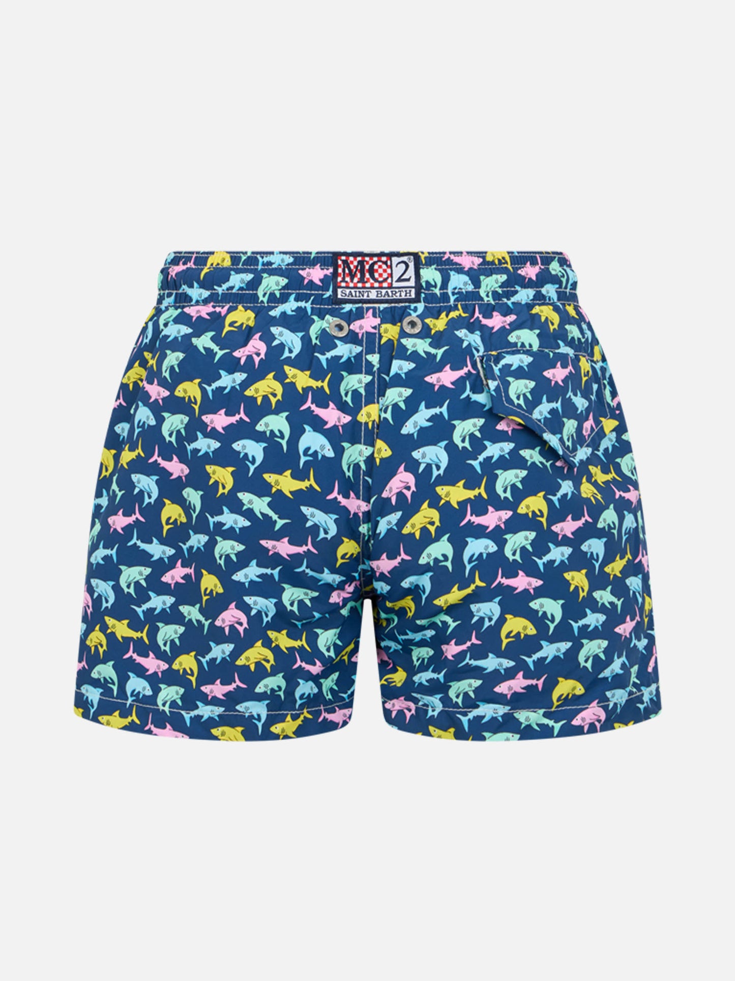 Boy lightweight fabric swim-shorts Jean Lighting with sharks print