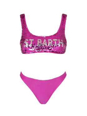 Woman fucsia sequins bralette bikini