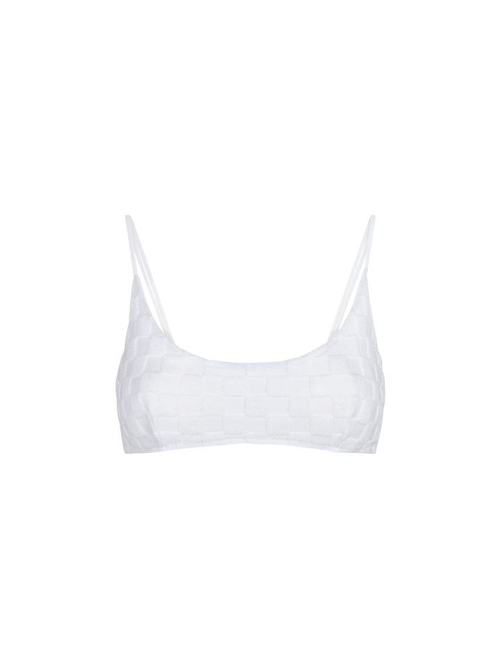 Woman white check terry bralette swimsuit