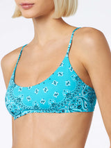 Costume bralette donna con stampa bandana azzurra