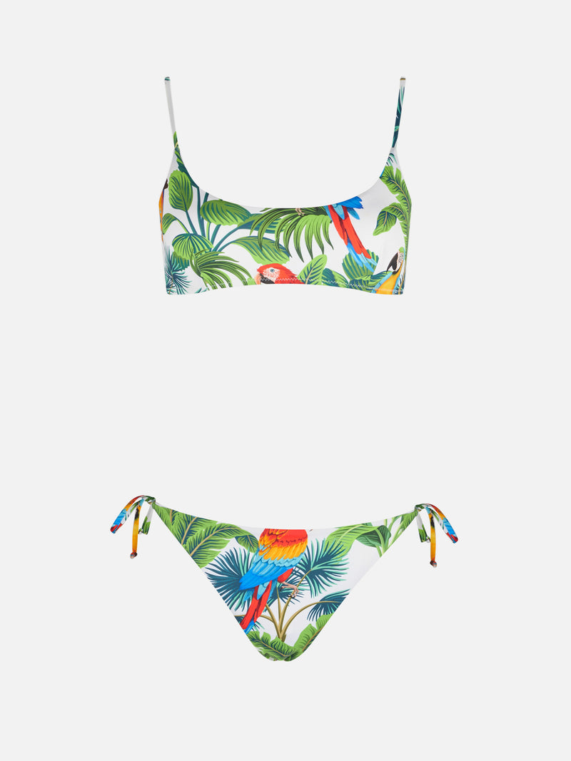 Bikini a bralette con stampa pappagallo