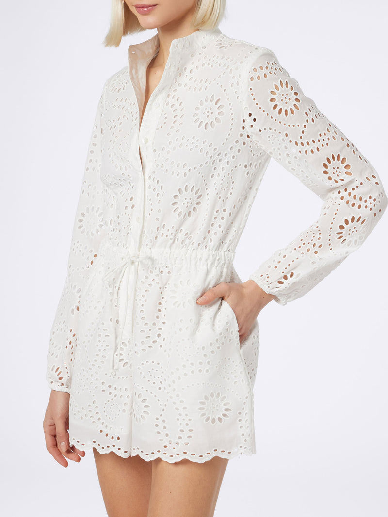 Woman white Sangallo lace cotton playsuit Julian