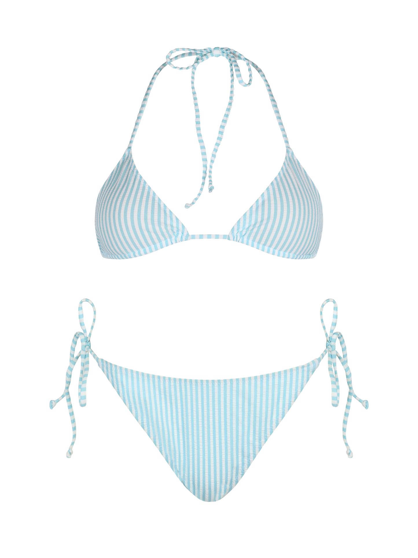 Woman seersucker striped triangle bikini Leah Virgo