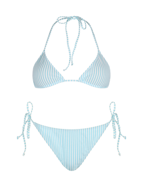 Woman seersucker striped triangle bikini Leah Virgo