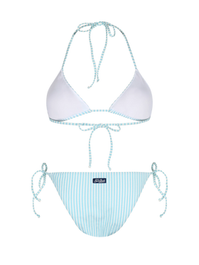 Woman seersucker striped triangle bikini Leah Virgo