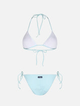 Woman seersucker striped triangle bikini Leah Virgo