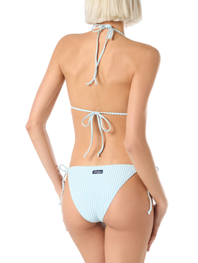 Woman seersucker striped triangle bikini Leah Virgo