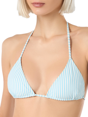 Woman seersucker striped triangle bikini Leah Virgo