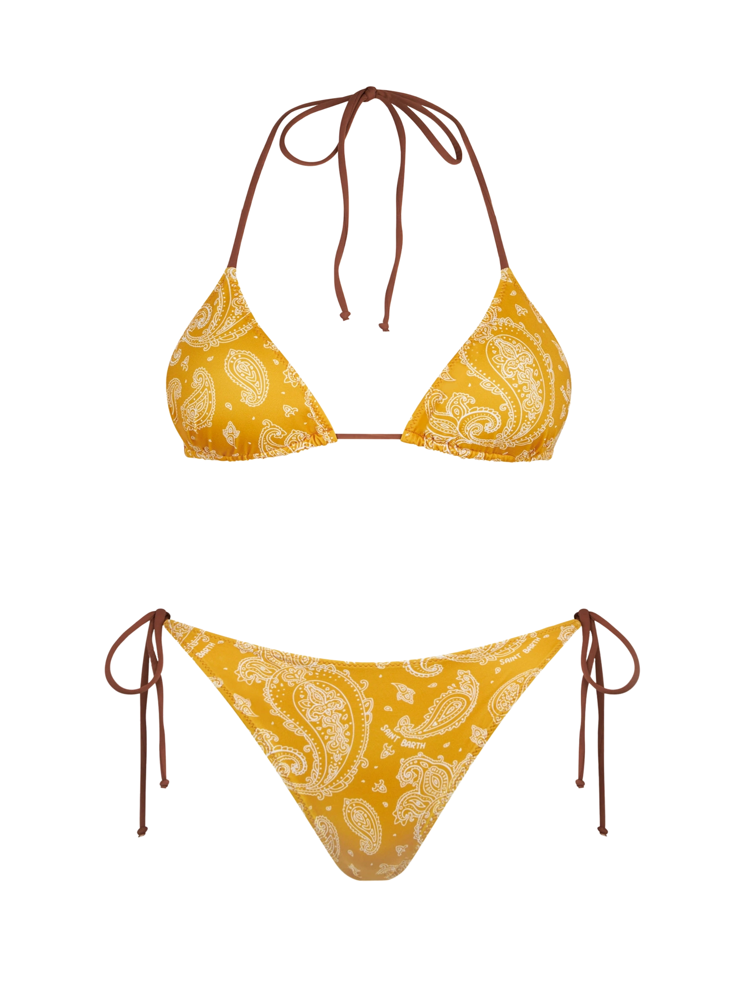 Woman triangle bikini with paisley print