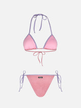 Bikini da donna a triangolo rosa Leah Marielle in lurex con bordino