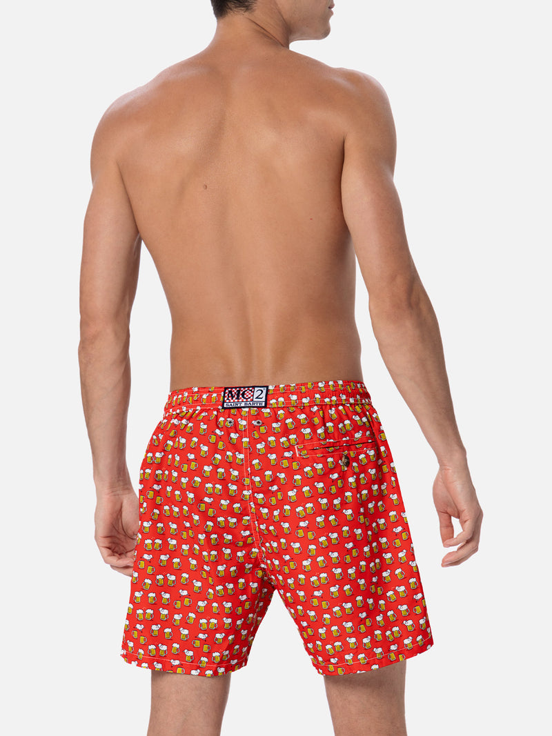 Man lightweight fabric swim-shorts Lighting Micro Fantasy with beer print