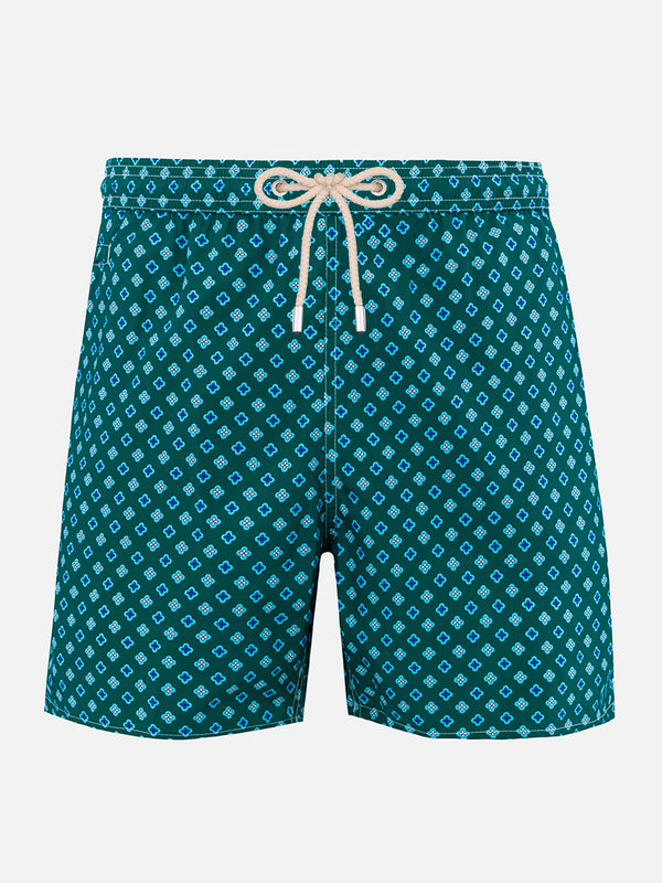 Man lightweight fabric swim-shorts Lighting Micro Fantasy with tie print