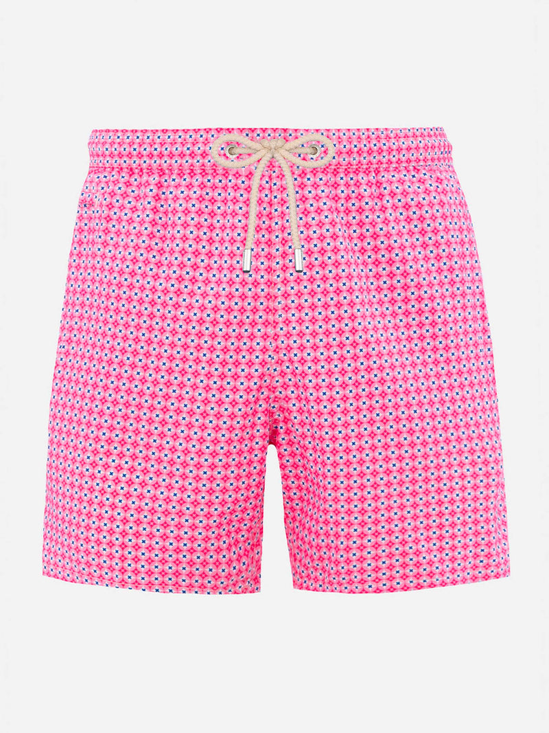 Man lightweight fabric swim-shorts Lighting Micro Fantasy with tie print