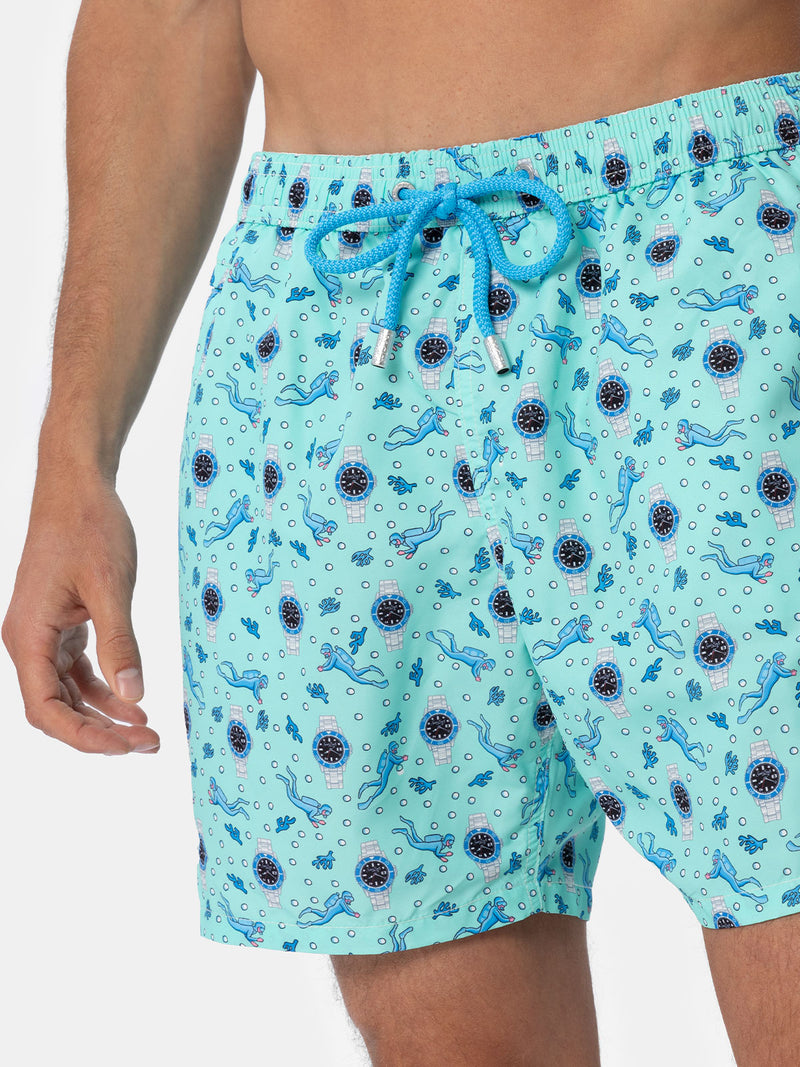 Herren-Badeshorts aus leichtem Stoff Lighting Micro Fantasy mit Uhrenaufdruck