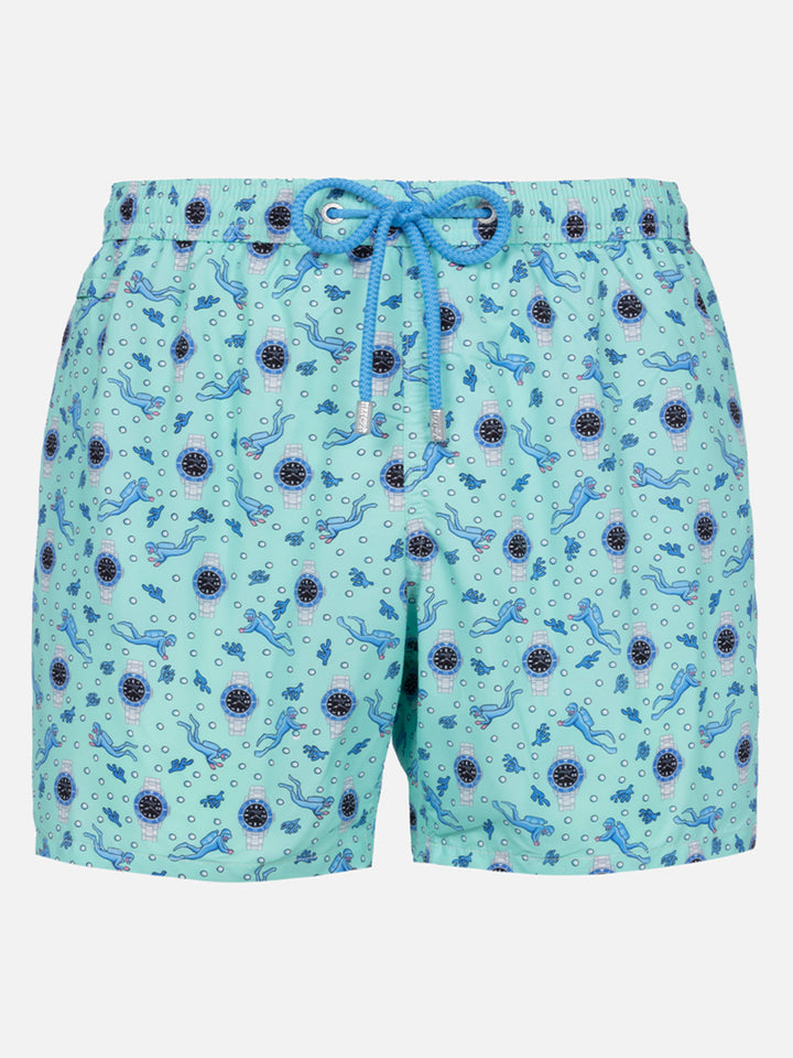Herren-Badeshorts aus leichtem Stoff Lighting Micro Fantasy mit Uhrenaufdruck