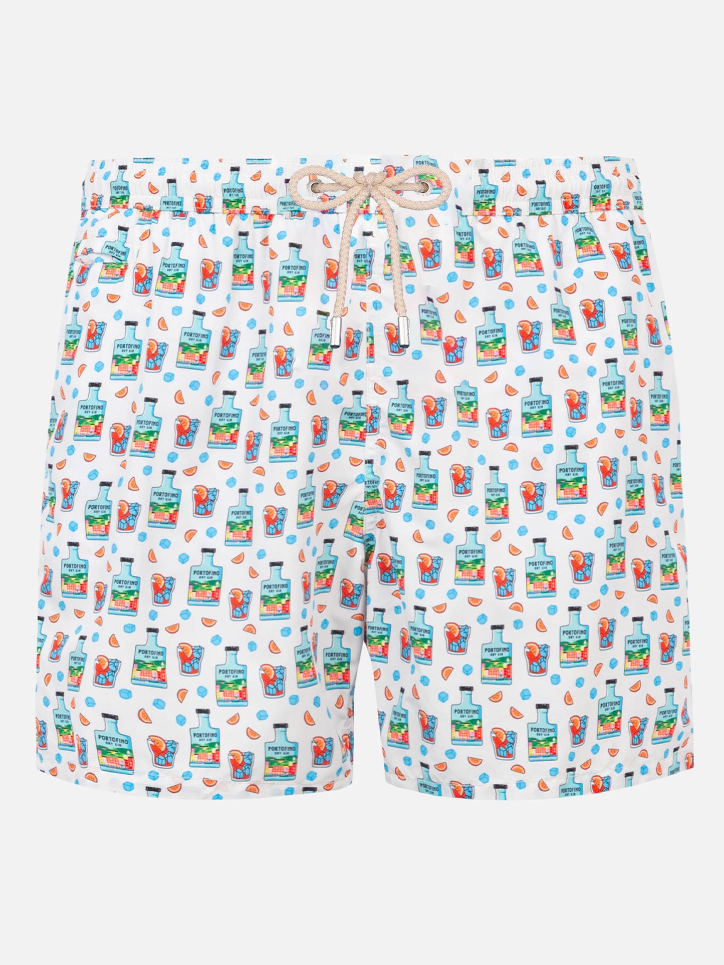 Man light fabric swim shorts with Portofino gin print | PORTOFINO DRY GIN SPECIAL EDITION