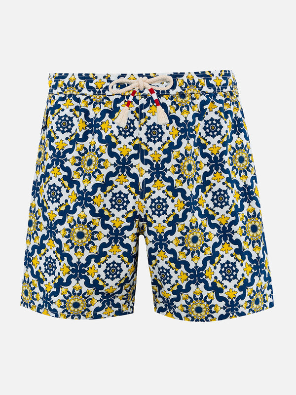 Herren-Badeshorts Lighting 70 aus leichtem Stoff mit Majolika-Print