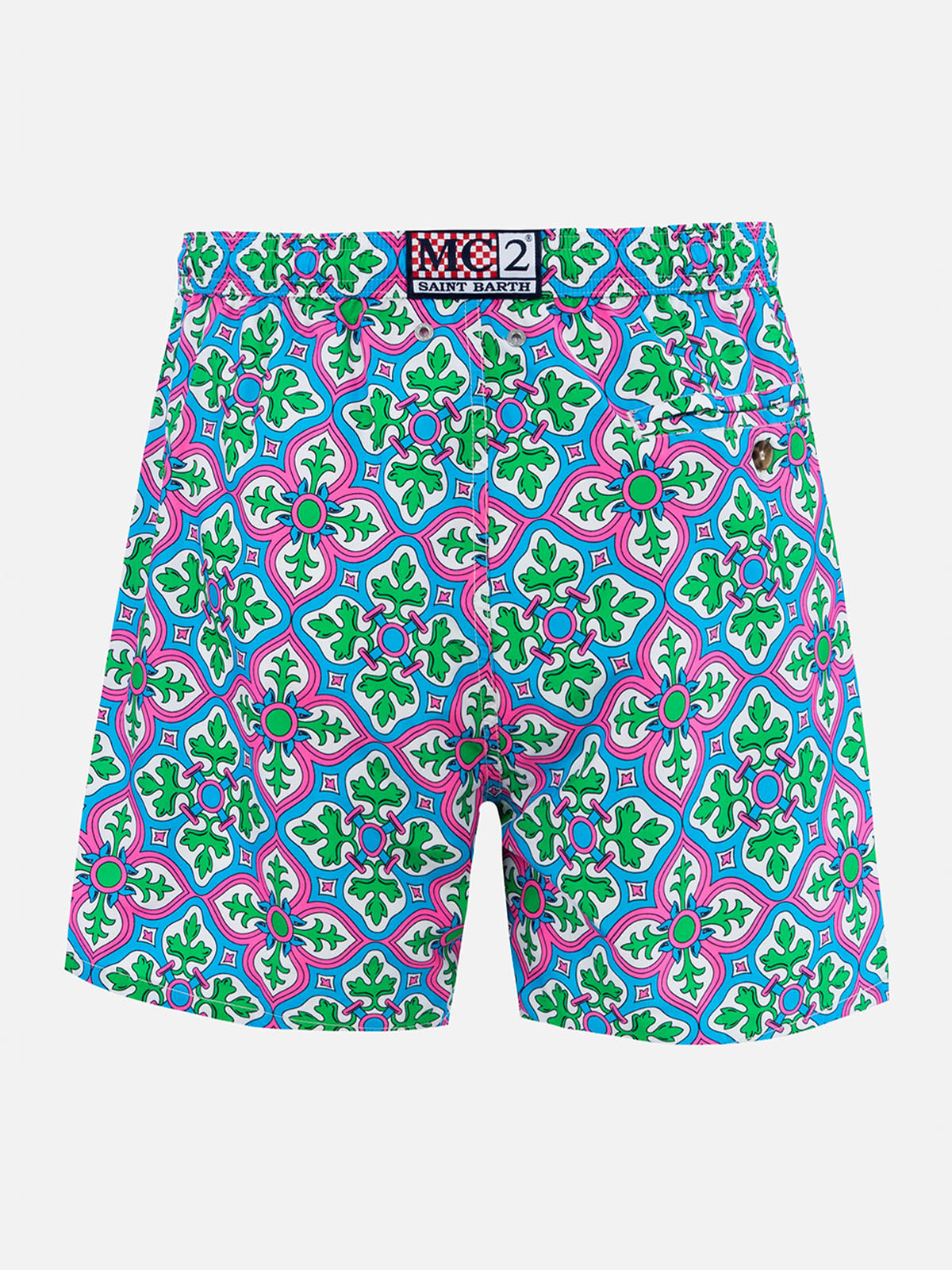Man lightweight fabric swim-shorts Lighting 70 with majolica print